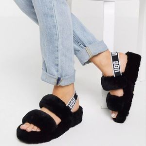 UGG OH YEAH Slide Black SZ 8 NWOT